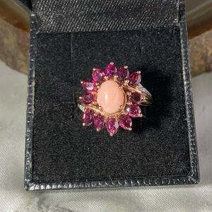 ROSE GOLD OVER STERLING SILVER PINK OPAL RHODOLITE GARNET RING SIZE 7
